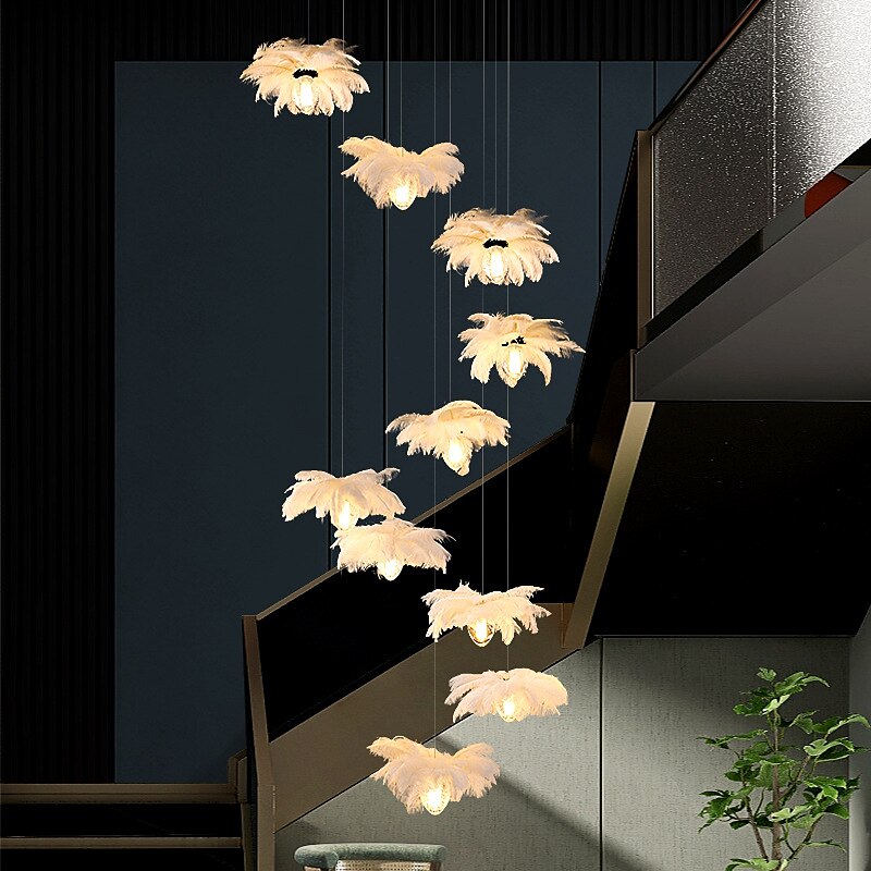 LED Pendant Light Chandelier 35cm 1-Light White Ostrich Feather Bouquet Pendant Light Romantic Mounted Lighting Fixture for Restaurant Bedroom 2025 - $185.99 –P6