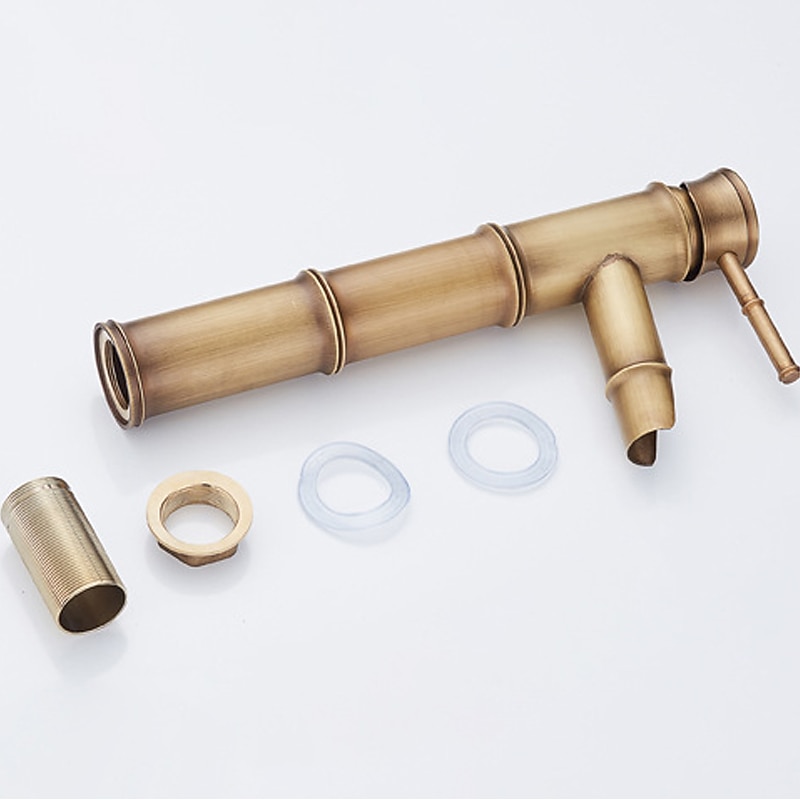 vintage łazienka bateria zlewozmywakowa kształt bambusa, monoblokowe baterie umywalkowe w stylu retro, antyczny mosiądz pojedynczy uchwyt jeden otwór montowany na pokładzie z wężem ciepłej i zimnej wody 2026 - $70.61 –P2