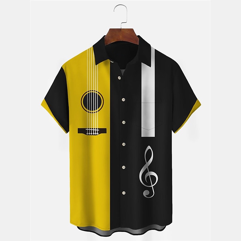 Herr Styrelseledamöter Randig Musik Skjorta Knapp upp skjorta Kortärmad Mode Streetwear Designer Dagligen Utekväll Helgen Sommar Vår Nedvikt Mönster Gul Marinblå Orange 2025 - $24.99 –P2