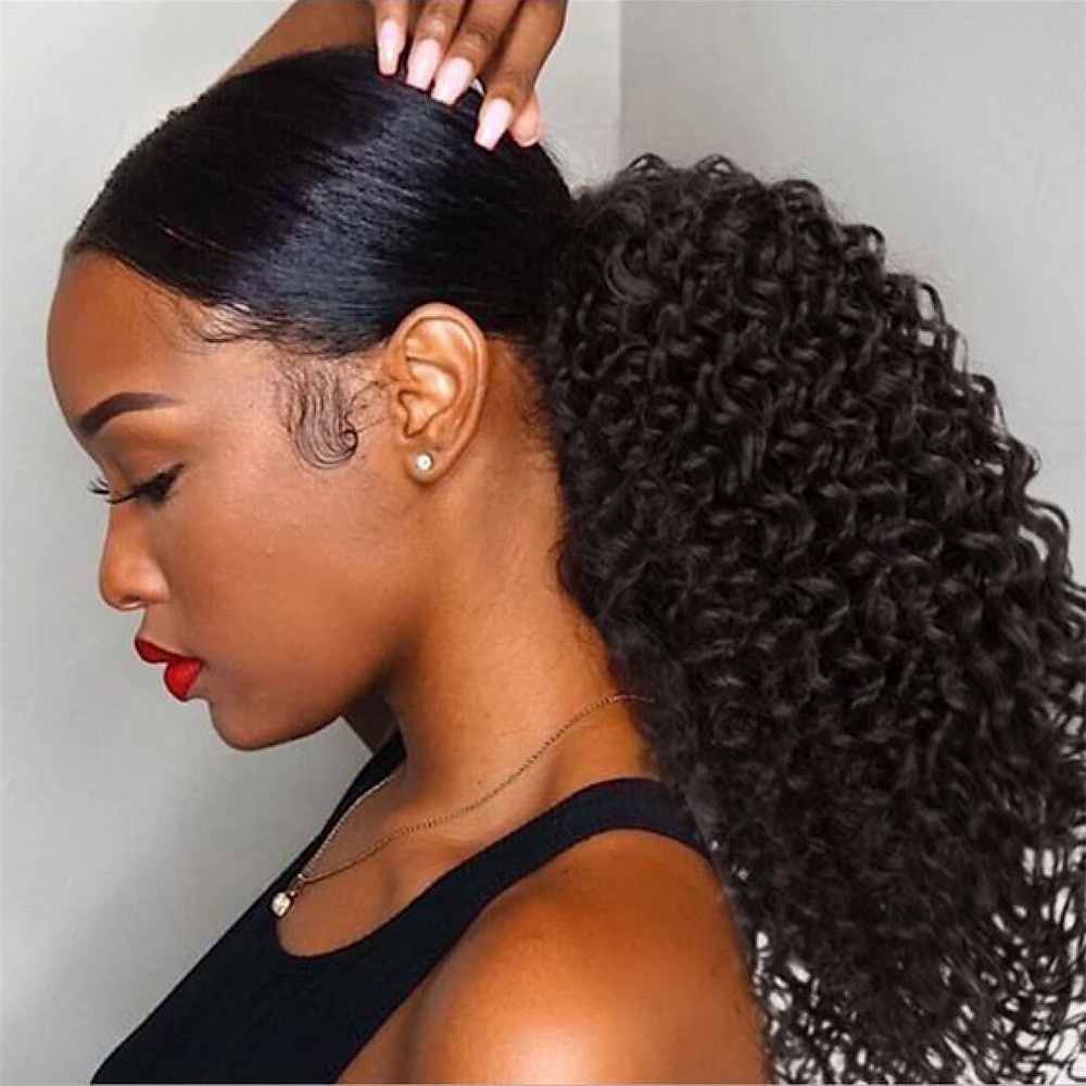 Deep Curly Drawstring Ponytail Extension for Black Women Afro Kinky Curly Pony Tail Hair Piece Synthetic Hair Extensions With 2 Clips 14 Inches 2025 - $20.99 –P1