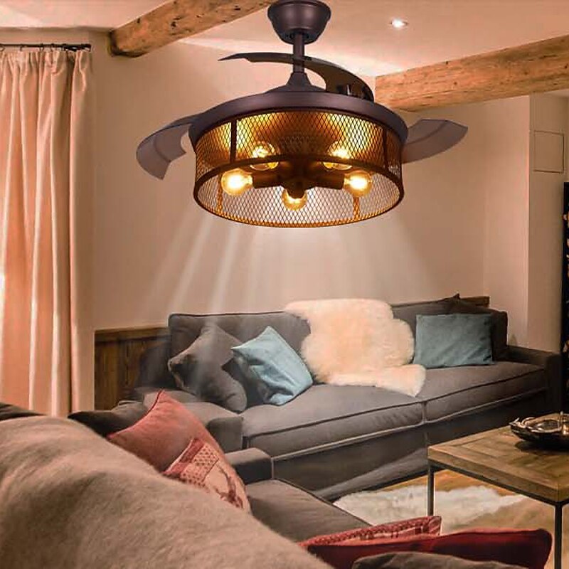 Ventiladores de teto com luzes 5 luzes 19,5" reguláveis design retro luzes de teto estilo artístico de metal estilo moderno novidade acabamentos pintados preto 85-265v de 2025 por $359.99 –P1