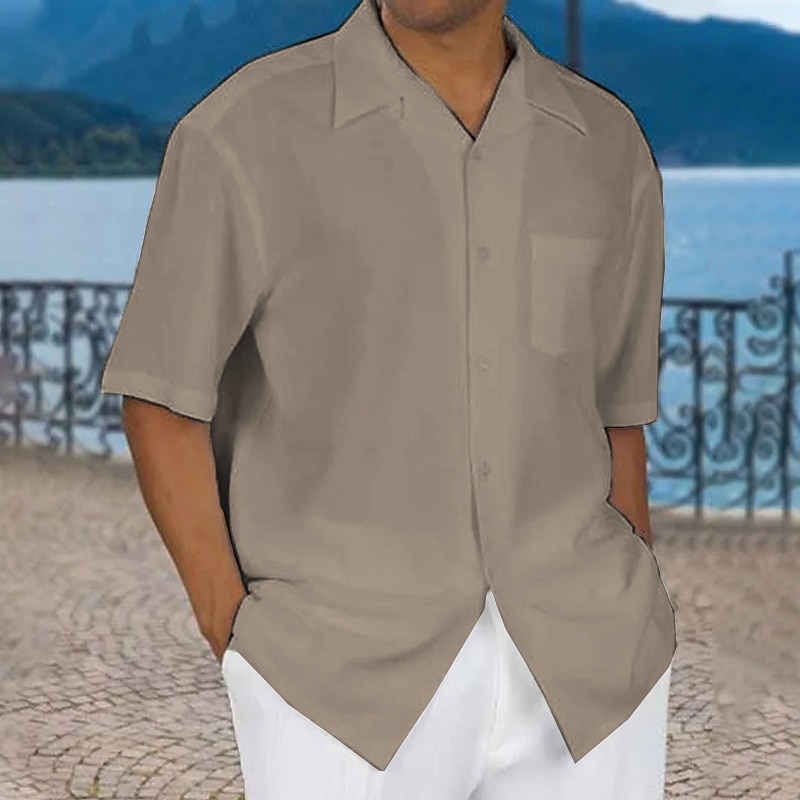 Bărbați Cămașă Cămașă de vară Cămașă casual Cămașă de plajă Camașă cu nasturi Negru Alb Albastru piscină Trifoi Kaki Manșon scurt Simplu Răsfrânt Vacanță Stradă Buzunar frontal Îmbrăcăminte Bumbac 2025 - $21.99 –P6