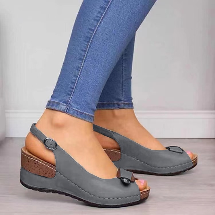 Damsandaler med slingback och kil, peep toe och justerbart spänne, bekväma platåskor för promenader, vardagliga sommarkläder och resor 2025 - $24.99 –P7