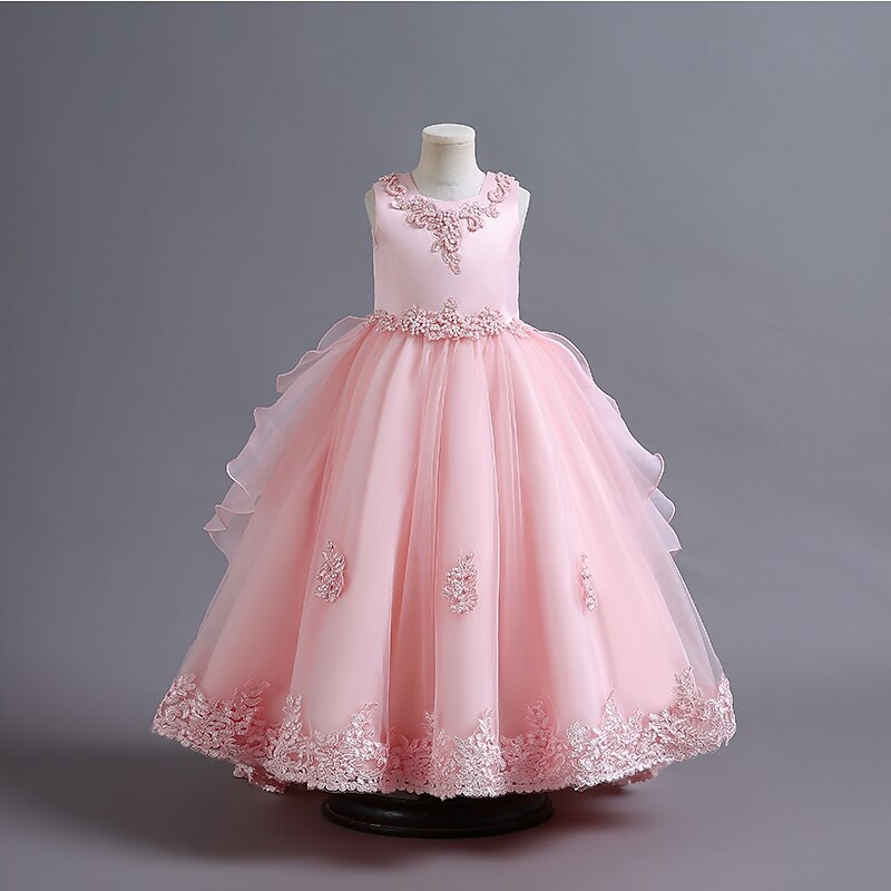Abito da damigella d'onore bambina Da ragazza Vestito Abito da principessa Vestito da festa Formale Matrimonio Feste Elegante Da cerimonia Dolce Fiore decorativo Senza maniche Girocollo Bianco Rosa del 2025 a $56.99 –P8