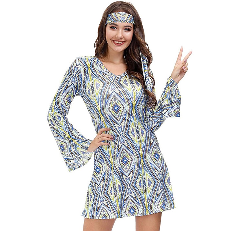Hippie Retro Vintage Hippie 1970s Disco Dress Headpiece Women's Costume Vintage Cosplay Party & Evening Dress Masquerade 2025 - $26.99 –P11