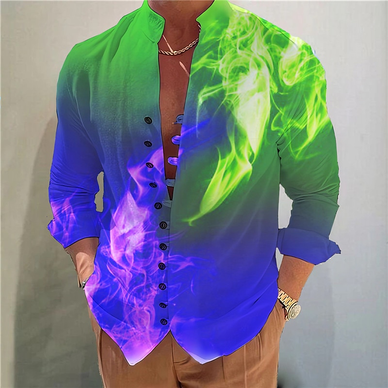 Men's Gradient Shirt Button Up Shirt Long Sleeve Fashion Designer Casual Outdoor Vacation Daily Fall Autumn / Fall Spring & Summer Stand Collar Print Blue Purple Green Gray 2025 - $26.99 –P2