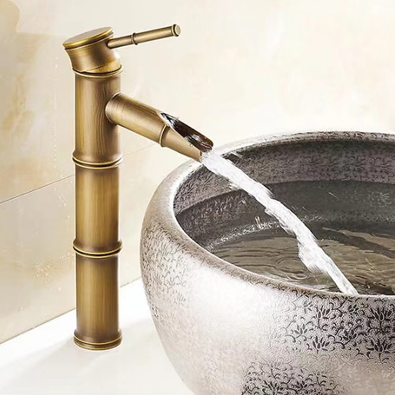 vintage łazienka bateria zlewozmywakowa kształt bambusa, monoblokowe baterie umywalkowe w stylu retro, antyczny mosiądz pojedynczy uchwyt jeden otwór montowany na pokładzie z wężem ciepłej i zimnej wody 2026 - $70.61 –P3