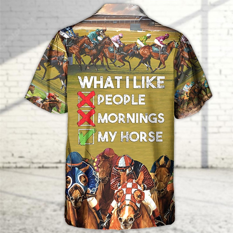 Kentucky Derby Herre Hest Øl Hesteveddeløp Skjorte Hawaii skjorte Skjorte med knapper Kortermet Sport Mote Gatemote utendørs Avslappet Hawaiisk Sommer Vår cubansk krage Trykt mønster Morsomme 2025 - $24.99 –P5