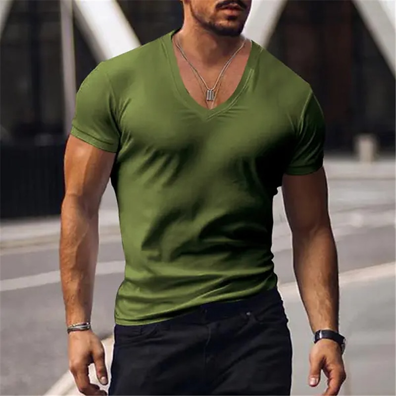 Men's T Shirt Tee Top Short Sleeves V Neck Summer Plain Fashion Designer Basic Vacation Street Going out Black White Red Top Tee for Men 2025 - $14.99 –P7