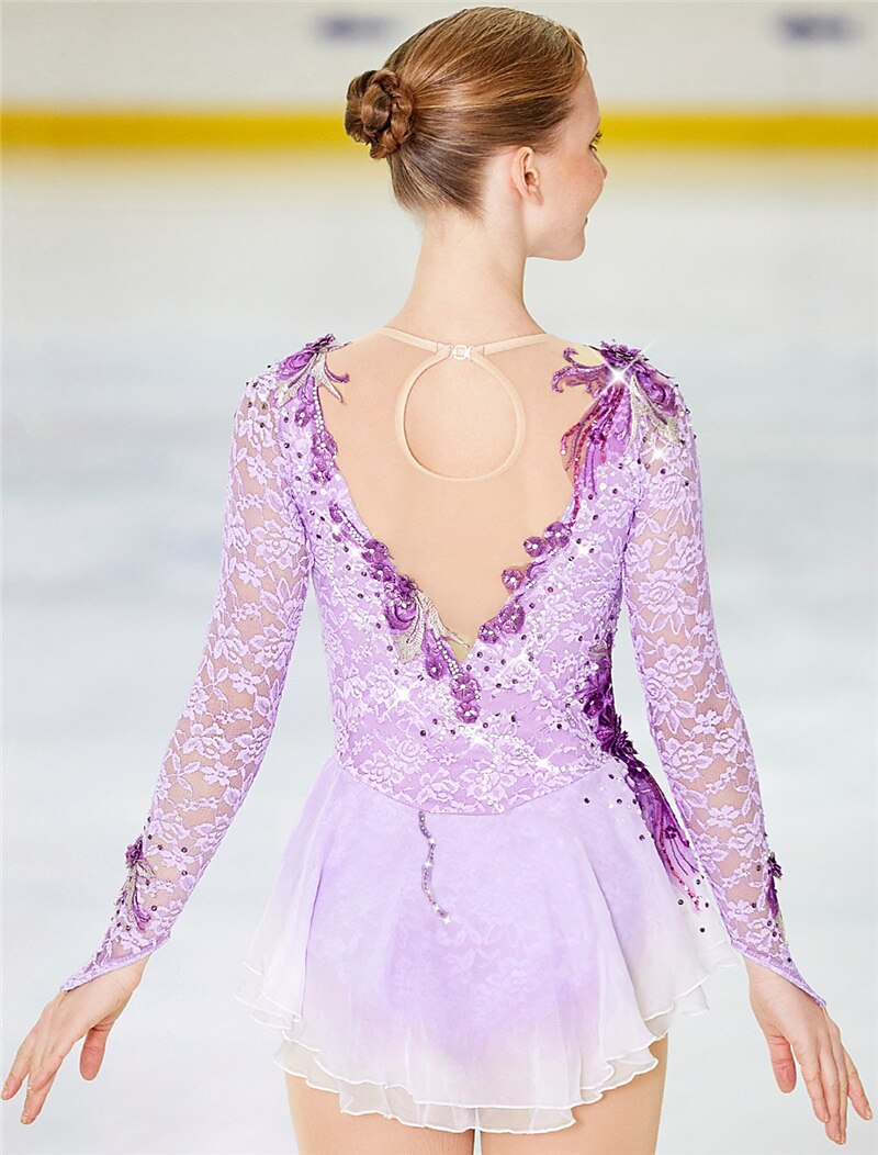 Elegant Girls Skating Dress Girls' Figure Skating Dress Purple Long Sleeve With Crystals For Competition & Practice Elegant Figure Skating Costume Elegant Girls Skating Dress Girls' Figure Skating Dress Purple Long Sleeve With Crystals For Competition & Practice Elegant Figure Skating Costume