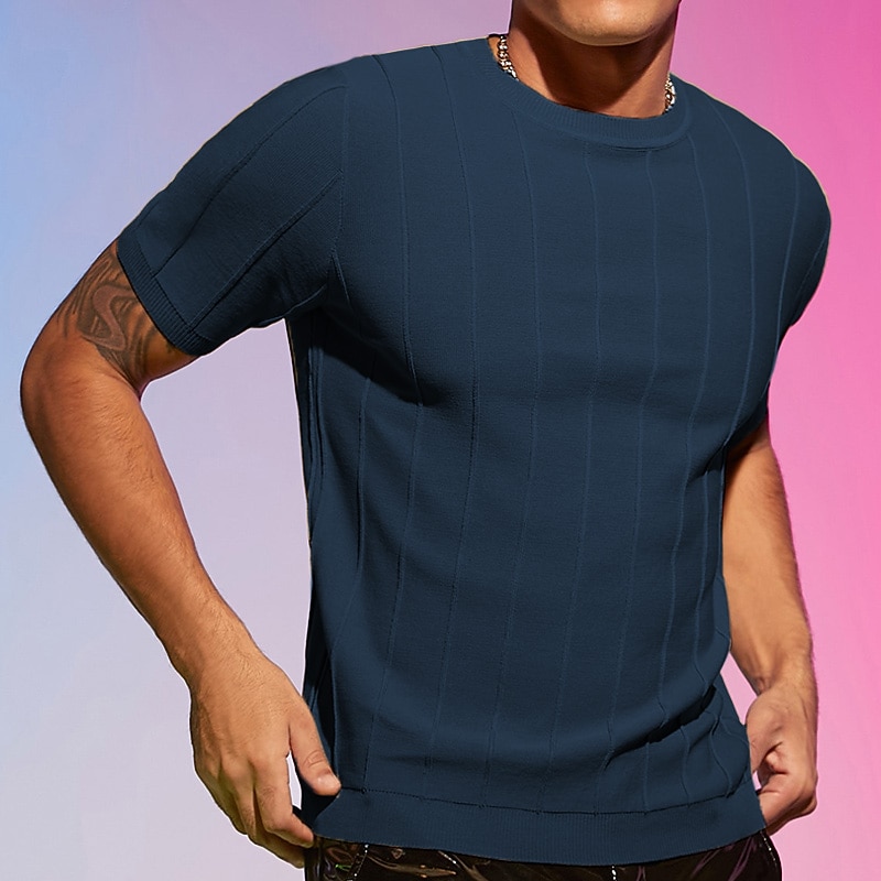 בגדי ריקוד גברים חולצה קצרה טי סרוג שרוול קצר צווארון צווארון קיץ אחיד אופנתי בסיסי יום יומי סרוג חופשה ליציאה יום יומי\קז'ואל כחול כהה חאקי ירוק צבאי חולצה עליונה לגברים 2025 - $13.49 –P7