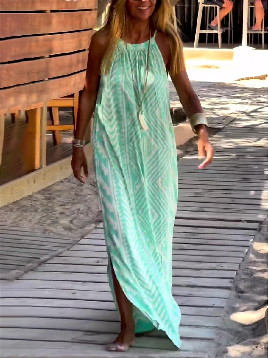 Rochie Maxi pentru Femei Rochie Casual Rochie Slip Imprimat Geometric Curea Casual de Zi cu Zi Întâlnire fără Mâneci Vară Primăvară 2025 - $27.99 –P4
