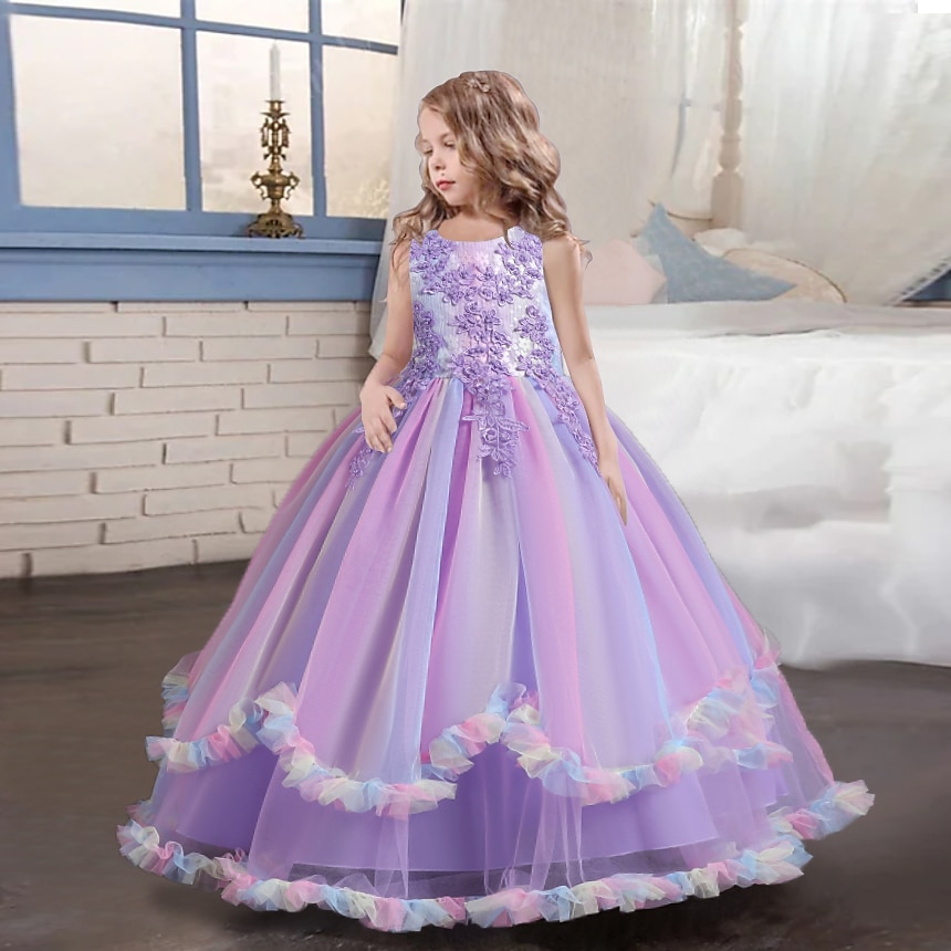 Kinder Mädchen Kleid Blume ärmellos Performance Party Spitze süßes Polyester knielanges Tüllkleid Sommer Frühling Herbst 4–13 Jahre blau 2025 - $41.99 –P9