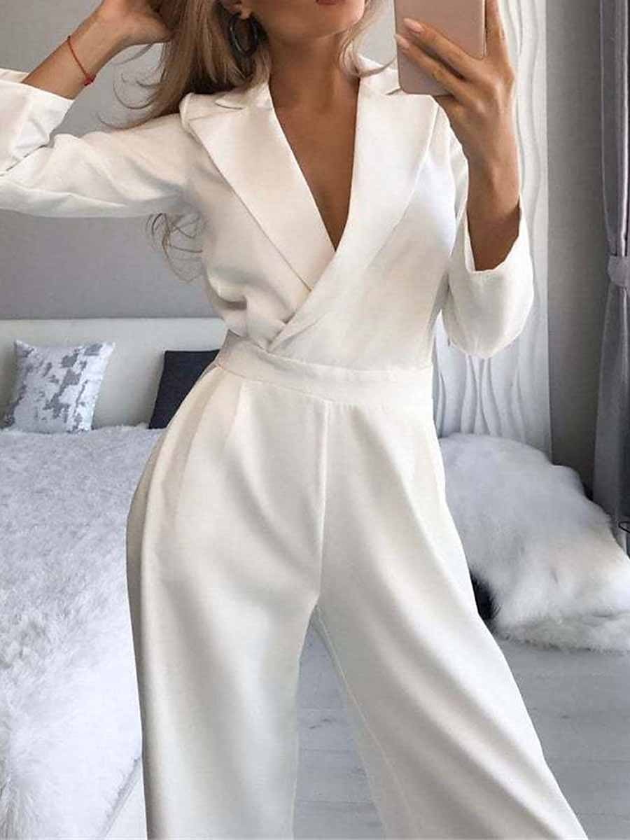 Dámské Běžný Kombinéza Elegantní Pevná barva Dlouhý rukáv Do V Kapsy Vysoký pas Kancelář Práce Běžný Černá Bílá Fialová Léto 2025 - $42.99 –P4