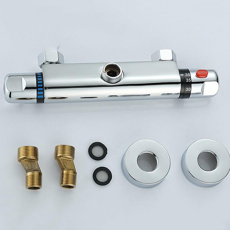 miscelatore termostatico doccia barra a parete cromato, miscelatore doccia con pulsante di sicurezza antiscottatura 38℃, uscita g1/2 miscelatore barra tonda montaggio a parete del 2025 a $64.99 –P1