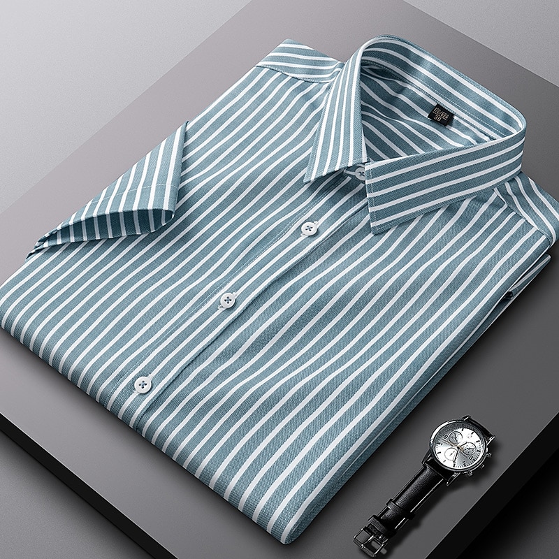 Per uomo Camicie Camicia a righe Camicia non stirabile Banda Matrimonio Da mare Nero Verde chiaro Rosso Blu reale Manica corta Collo ripiegabile Per tutte le stagioni Abbigliamento Bottone giù del 2025 a $27.99 –P5