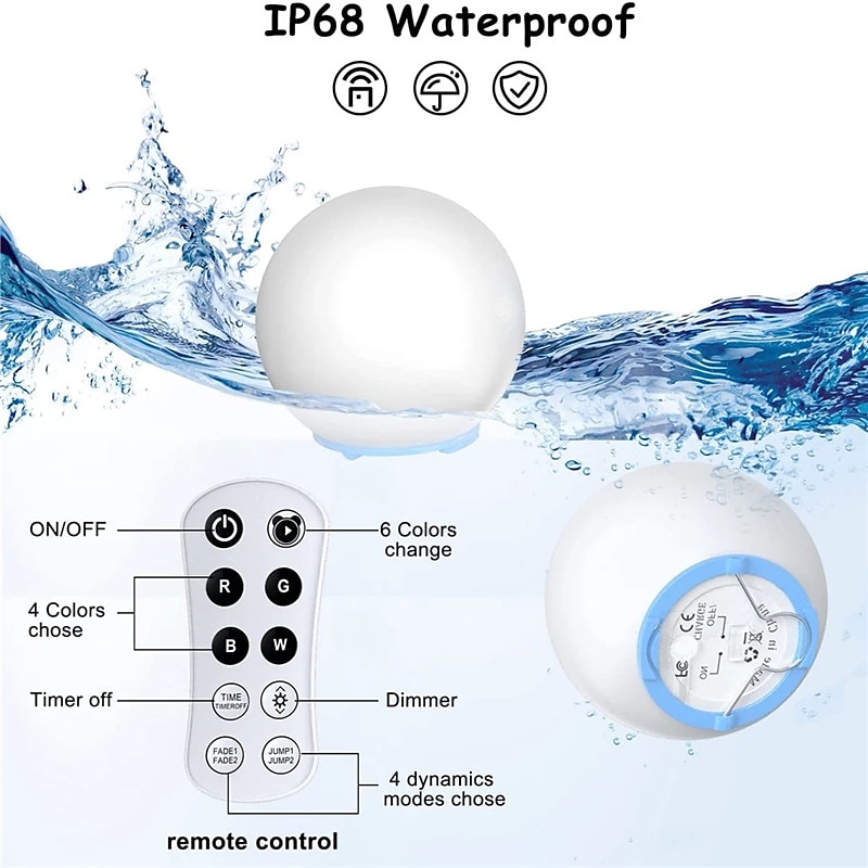 IP68 Rechargeable LED Floating Pool Light With RF Remote Color Changing Glowing Ball Dimmer Light for Yard Swimming Pool Pond Party Decoration Colorful Lighting 2025 - $16.99 –P4