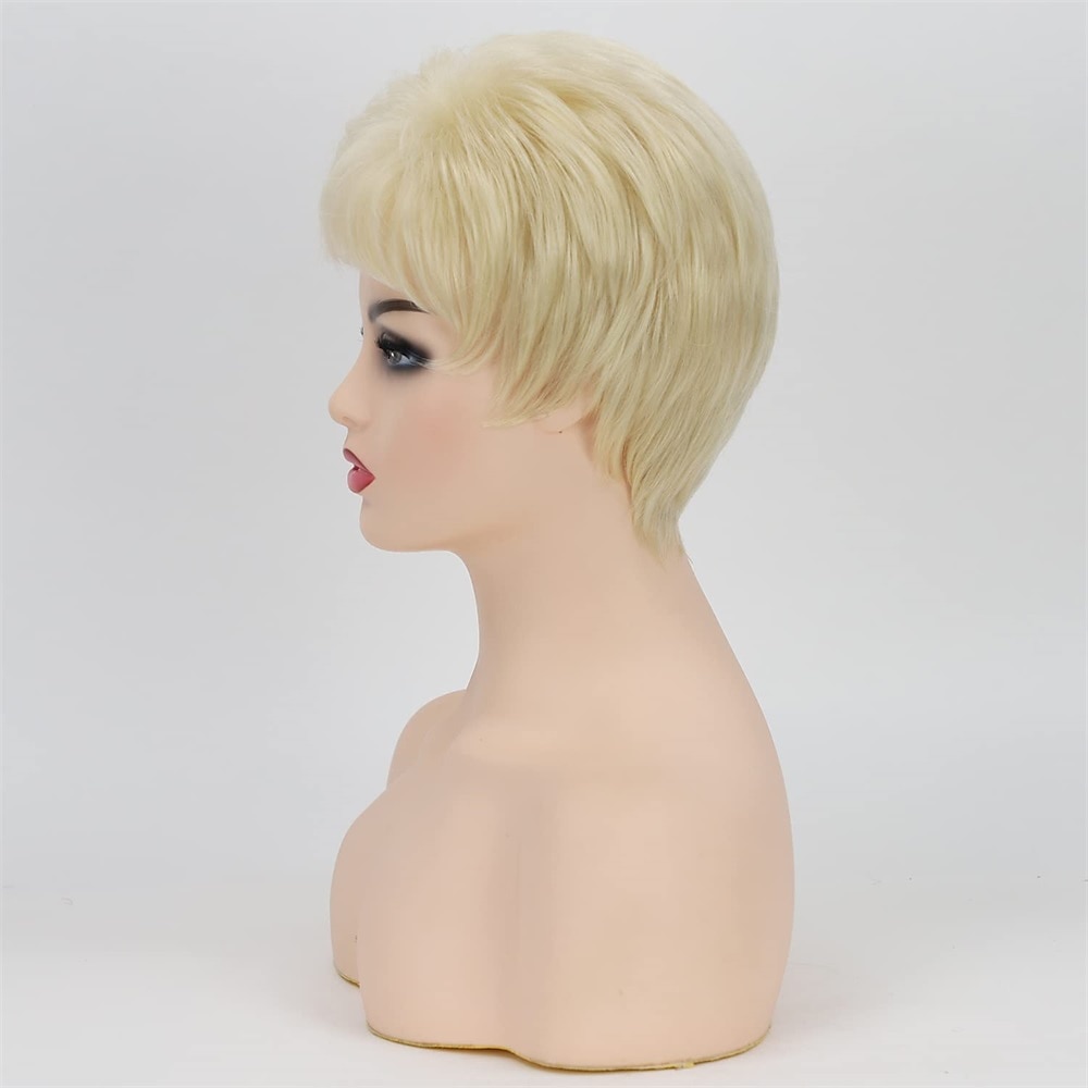 parrucca corta da pixie bob con riflessi biondi con frangia parrucca sintetica bionda ombre dritta con parrucche bionde a strati di radici scure per le donne del 2025 a $20.99 –P11