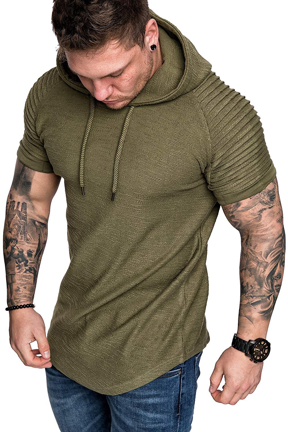 Hombre Camiseta Camiseta superior Mangas cortas Con Capucha Verano Plano delgado plisado Moda Deportes Básico Vacaciones Calle Noche Negro Blanco Azul Marino Camiseta superior para hombre 2025 - $16.99 –P11