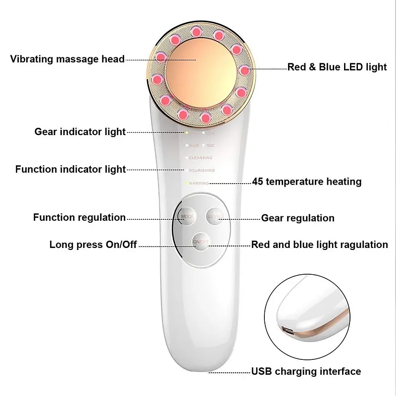 2025年 ポータブルガルバニック美顔器 7 で 1 高周波フェイスマッサージャー微電流皮膚引き締め機皮膚改善ローラーツール  コレクション – $31.99 –P9