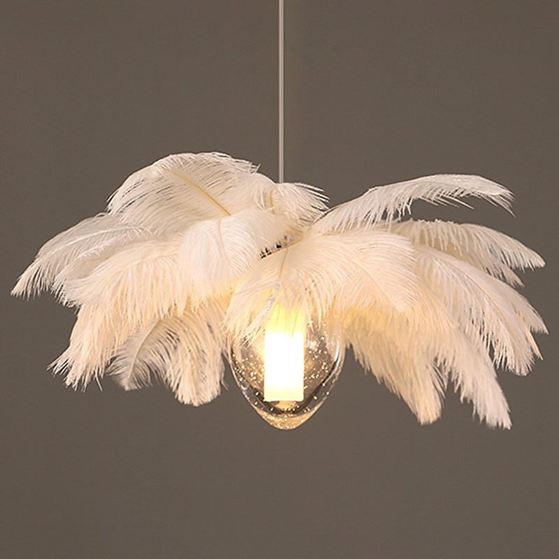 LED Pendant Light Chandelier 35cm 1-Light White Ostrich Feather Bouquet Pendant Light Romantic Mounted Lighting Fixture for Restaurant Bedroom 2025 - $185.99 –P2
