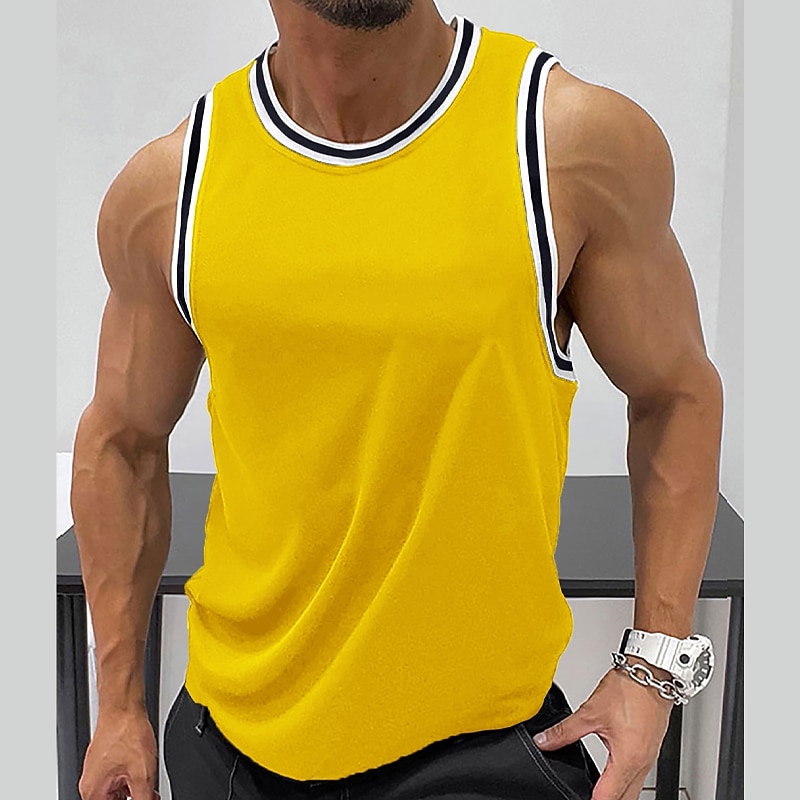 Men's Tank Top Vest Top Undershirt Sleeveless Shirt Sleeveless Crewneck Summer Color Block Fashion Daily Sport Vacation Sports & Outdoor Going out Black Yellow Red Top Tee for Men 2026 - $19.49 –P5