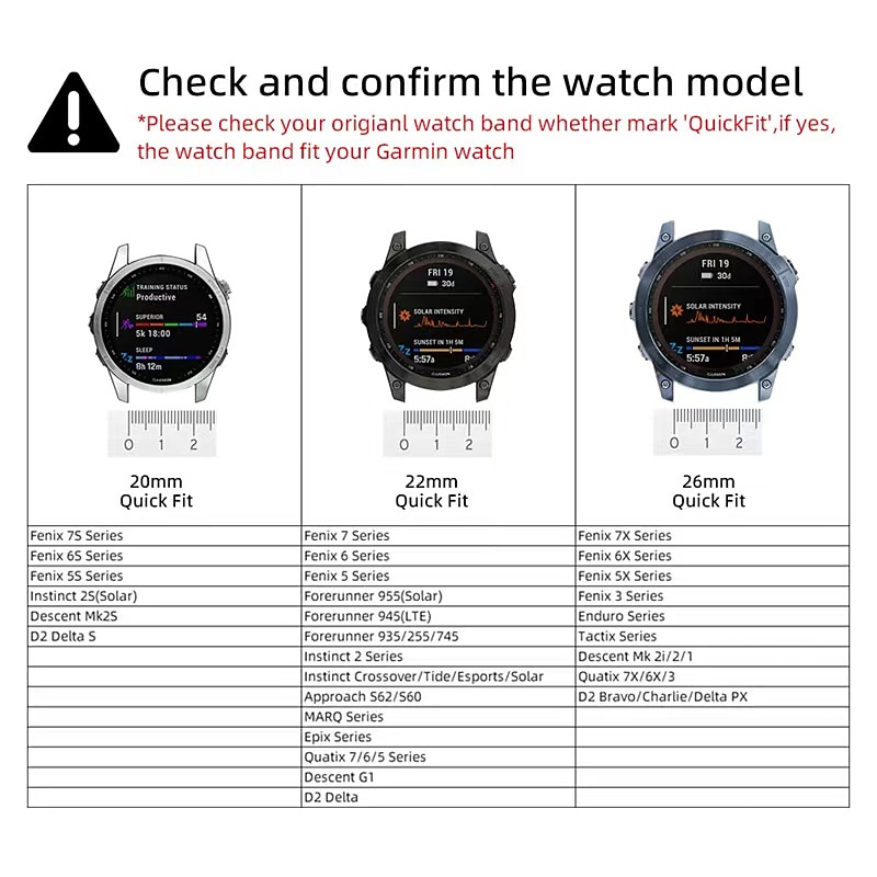 Kellon ranneke varten Garmin Fenix 7S Pro 6S 5S Plus Epix Pro 42mm Approach S70 42mm Instinct 2S Descent Mk2S D2 Delta S 20mm Silikoni Korvaus Hihna Pikakiinnitys 22mm Urheiluhihna Ranneke 2025 - $13.99 -P1