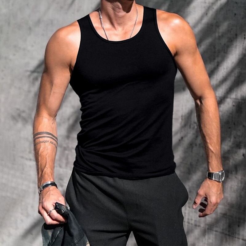 Men's Tank Top Vest Top Undershirt Sleeveless Shirt Plain Crew