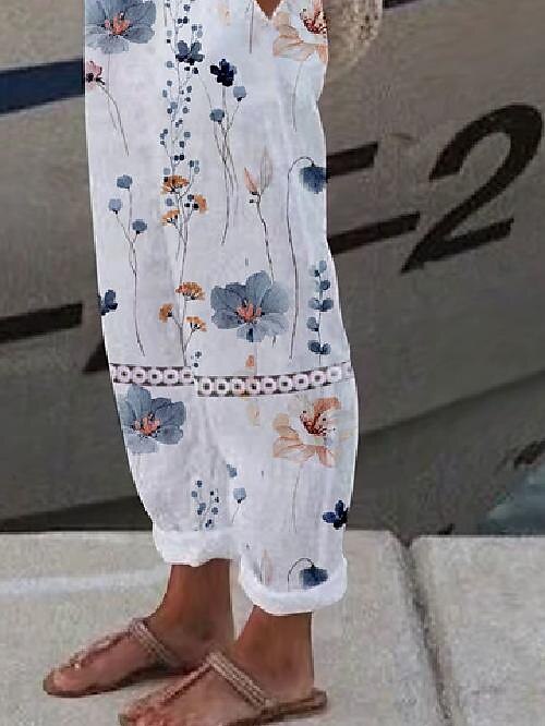 Women's Linen Pants Pants Trousers Baggy Full Length Faux Linen Baggy Print Micro-elastic Casual Daily Wear White / White S M 2023 - US $20.99 –P3