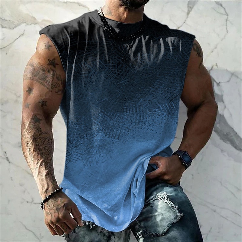 Herr Grafisk Lutning Linne Ärmlös T-shirt för män T-shirt i dubbel färg Ärmlös Remmar T-shirt 3D-tryck Rund hals Skjorta Mode Designer Muskel Dagligen Sport Gym Gul Blå Purpur Vår & sommar Kläder S M 2025 - $14.99 –P3