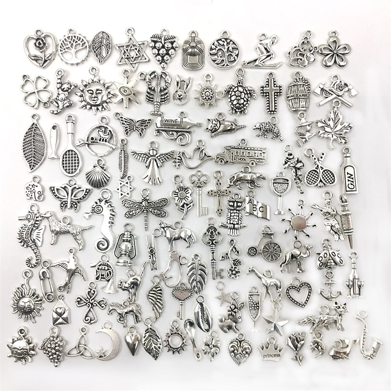 100 PCS Bulk Lots Jewelry Making Silver Charms Mixed Smooth Tibetan Silver Metal Charms Pendants DIY For Necklace Bracelet Jewelry Making And Crafting 2025 - $16.99 –P5