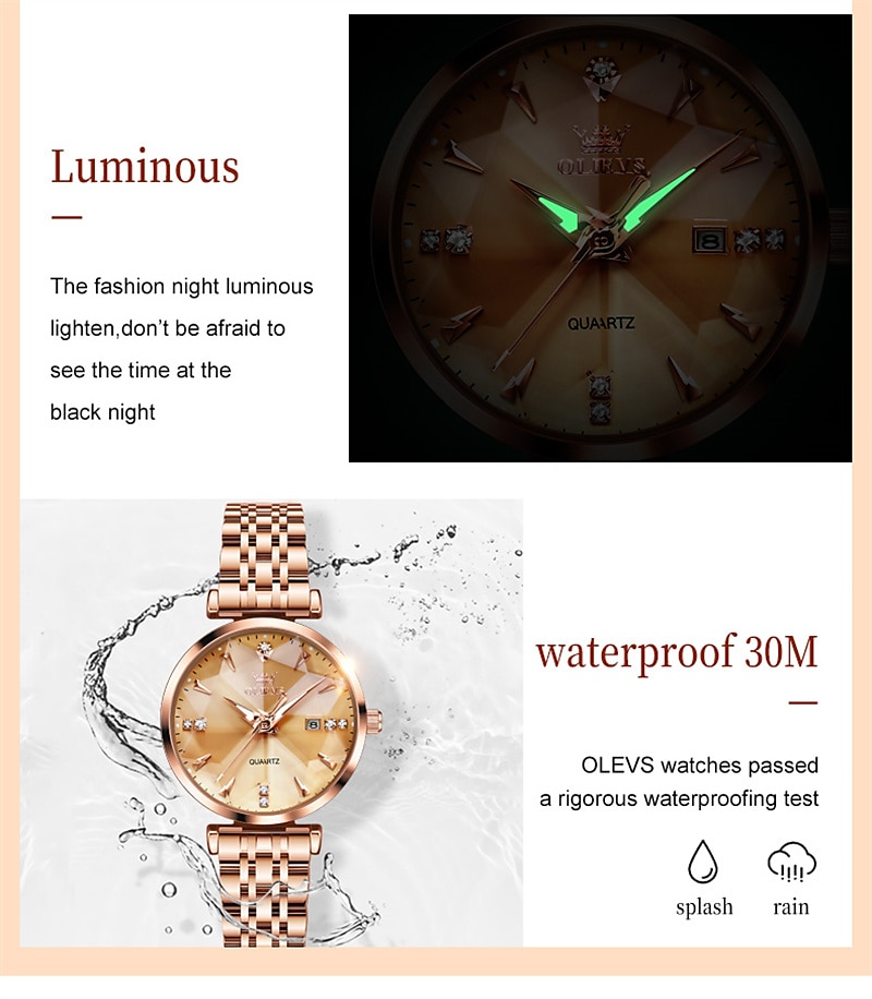 New Olevs Brand Ladies' Watches Luminous Decorative Calendar Quartz Watches American-Style Diamond-Set Waterproof Small Green Watches Mother's Day Gift for Women'S Watches Tide 2026 - $37.99 –P10