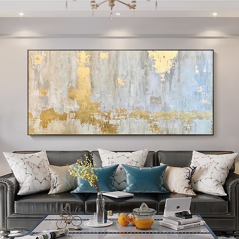 Ręcznie robiony obraz olejny na płótnie abstrakcyjna złota folia gruba tekstura cuadros linia obrazy wystrój salonu duże zdjęcia domu 2026 - $101.99 –P4
