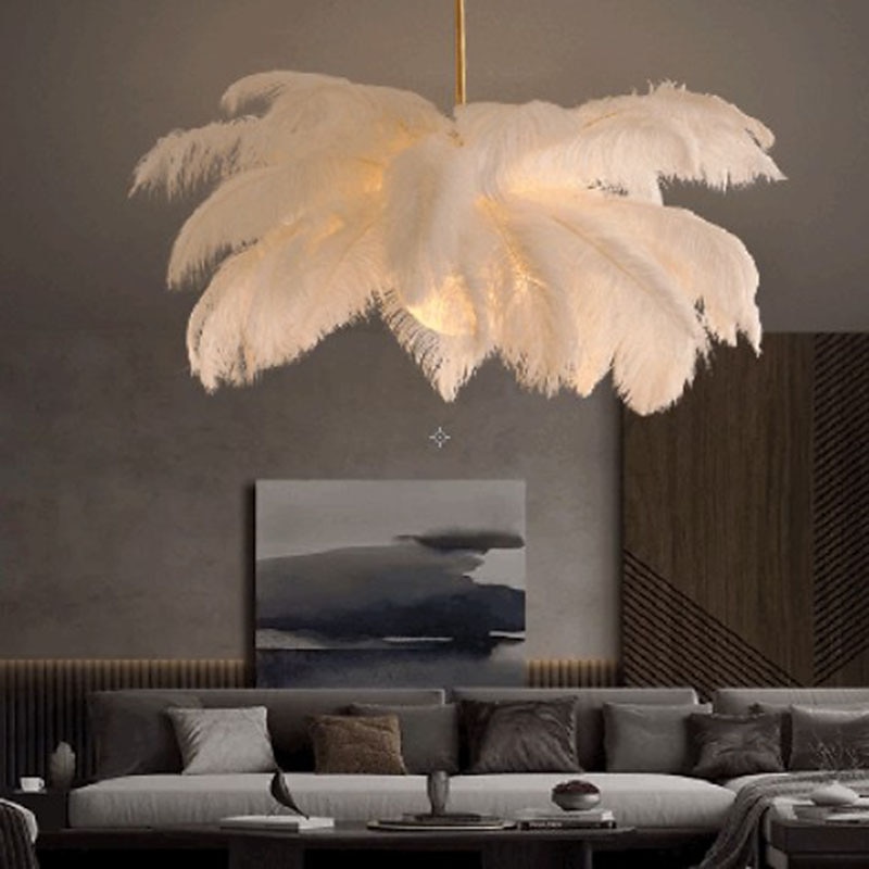 candelabru cu pandantiv cu LED superb, extra mare, 60 cm, 1 lumină, buchet de pene de struț alb, pandantiv, corp de iluminat montat romantic pentru dormitorul restaurantului 2025 - $349.99 –P1