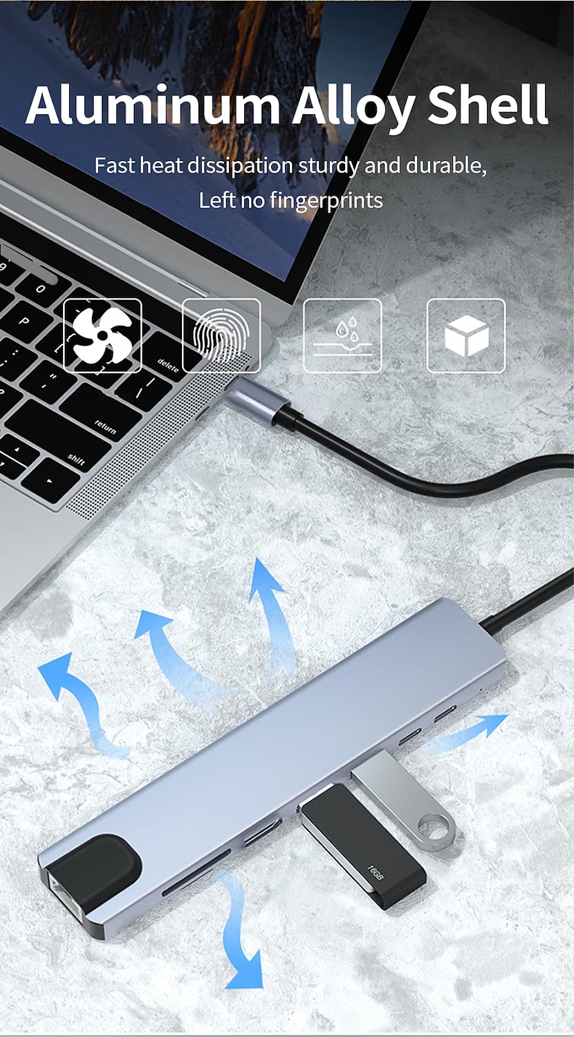 док-станция usb type c usb c hub 3.0 адаптер 8 в 1 hdmi устройство чтения карт памяти sd/tf для macbook air ipad периферийные устройства для портативных компьютеров 2025 - CAD $32.23 –P7