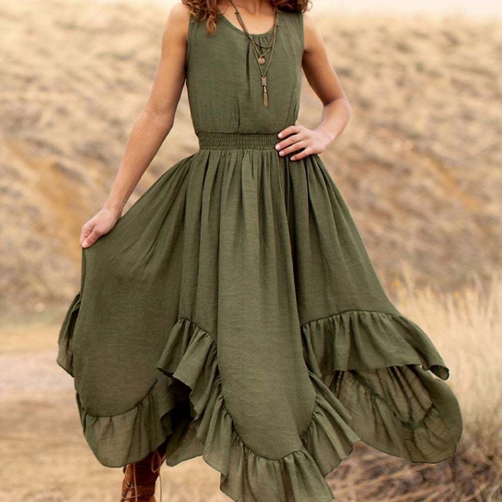 kinderkleidung Mädchen Party Kleid Feste Farbe Ärmellos Hochzeit Pegeant Prinzessin Süß Baumwolle Maxi abendkleider Sommerkleid Blumenmädchenkleid Sommer Frühling 5-12 Jahre Weiß Rosa Orange 2025 - $41.99 –P2