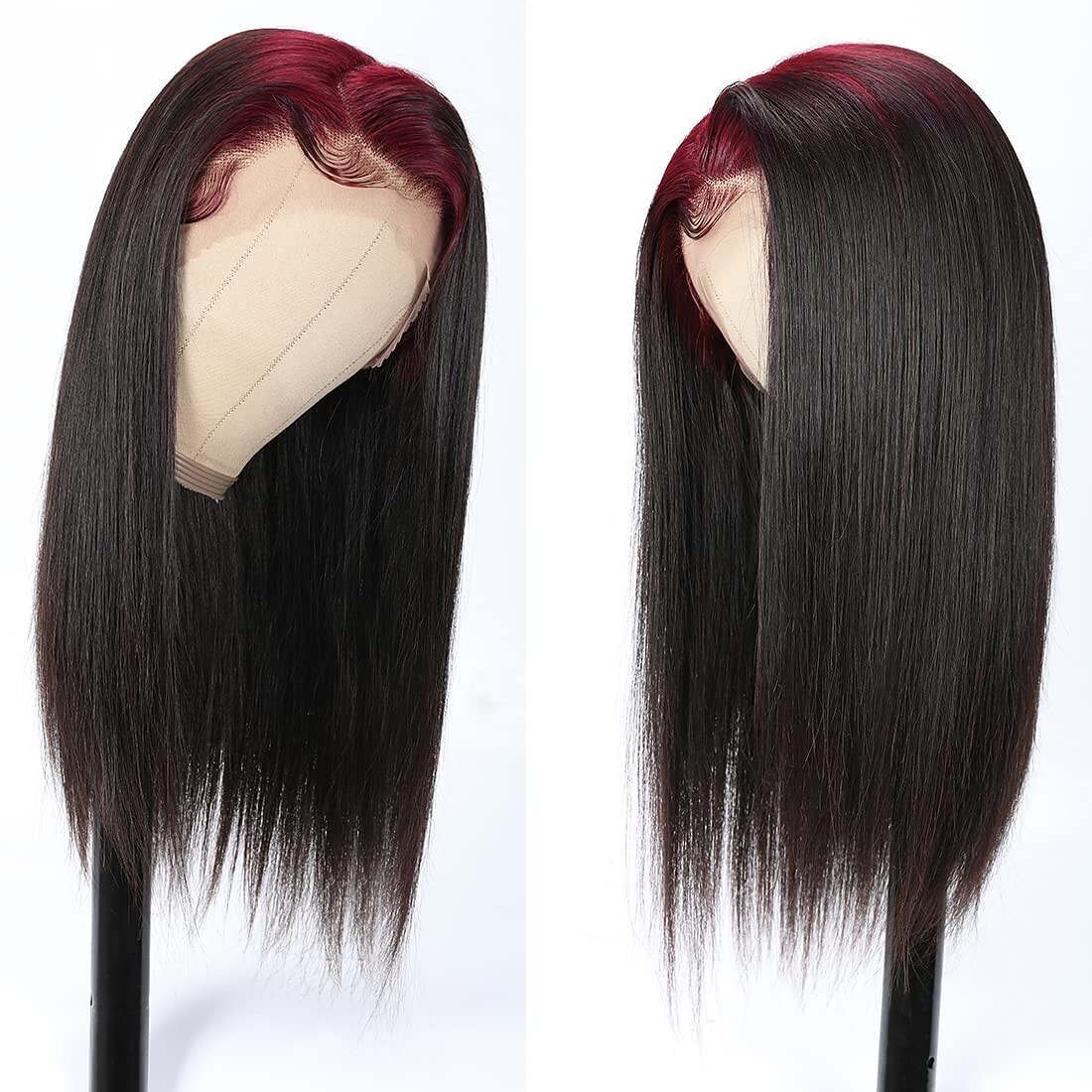 Skunk Stripe Hair 99J Root 13X4 Lace Front Wigs Human Hair Colored Wig With Red Root 99J/1B Burgundy Lace Front Wigs Red Wine Silky Straight Transparent Lace Wig 2026 - $190.99 –P2