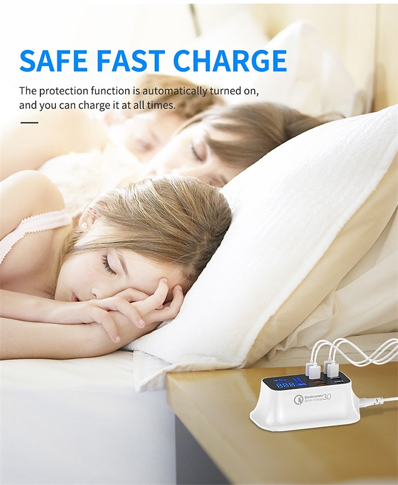 8USB Mobile Phone Fast Charging Digital Display QC3.0 Flash Charging Fast Multi-function PD Fast Charging Multi-port Charger With Display 2025 - $51.99 –P4