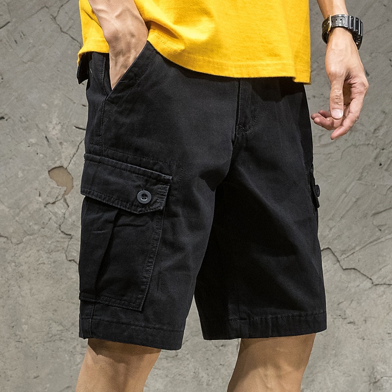 Homens Bermuda Cargo Calção Shorts de verão Com Cordão Cintura elástica Bolso multi Tecido Vestível Curto Ao ar livre Casual Diário Moda Designer Preto Verde Tropa de 2025 por $15.49 –P1