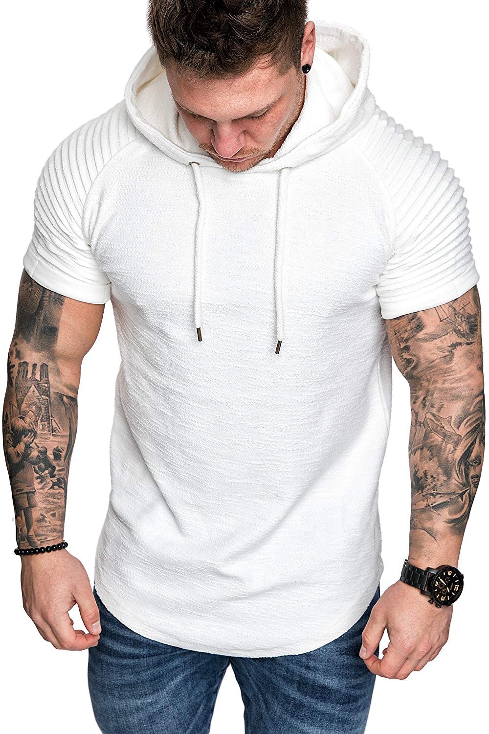 Hombre Camiseta Camiseta superior Mangas cortas Con Capucha Verano Plano delgado plisado Moda Deportes Básico Vacaciones Calle Noche Negro Blanco Azul Marino Camiseta superior para hombre 2025 - $16.99 –P4