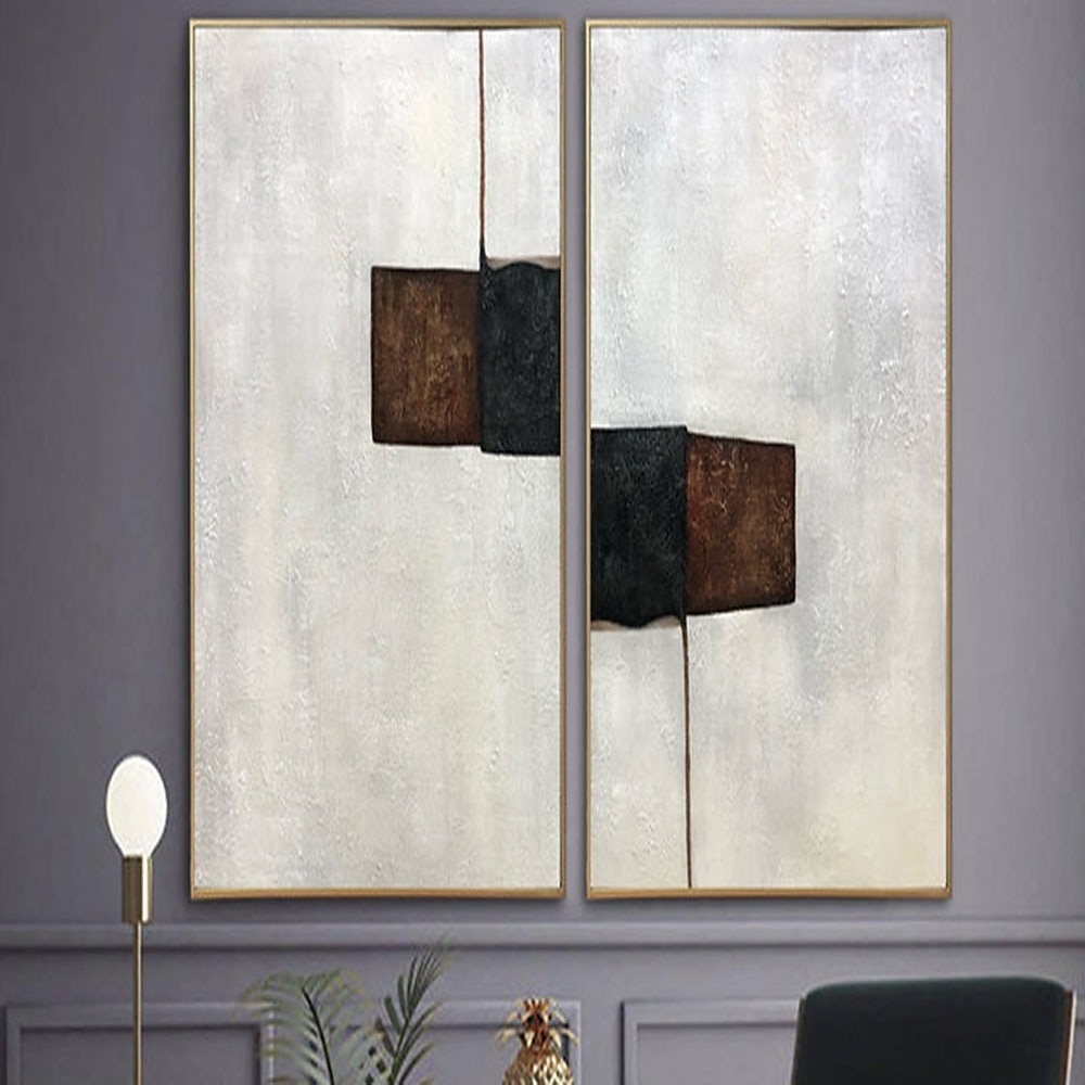handgemachtes handgemaltes Ölgemälde, modernes großes minimalistisches beige Diptychon-Gemälde auf Leinwand, abstrakte Gemälde in Beige- und Brauntönen, Originaldekor, kein Rahmen, ungedehnt 2025 - $116.99 –P6