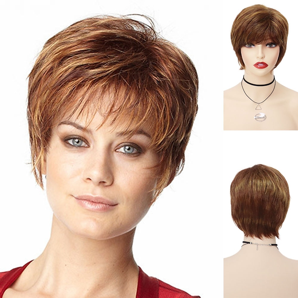 capelli sintetici parrucche corte parrucca biondo platino con frangia parrucche da donna per donne acconciature naturali vendita cuffia per parrucca gratis del 2025 a $21.99 –P6