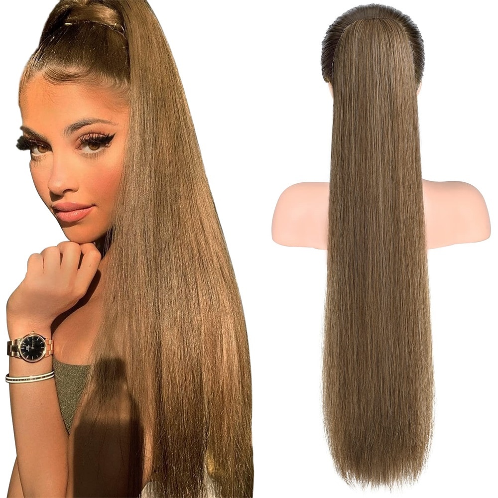 28 extensions de queue de cheval cordon long et droit faux queue de cheval clip doux naturel dans l'extension de cheveux synthétique résistant à la chaleur postiche de 2025 ? $14.99 –P2