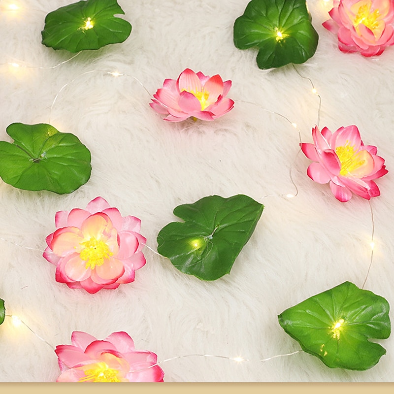 solárně napájená lotosová světla 2 m 20 LED venkovní voděodolná girlanda světlo zahradní jezírko dvorek sváteční dekorace krajina světlo (5 květin a 5 listů) 2026 - $18.49 –P5