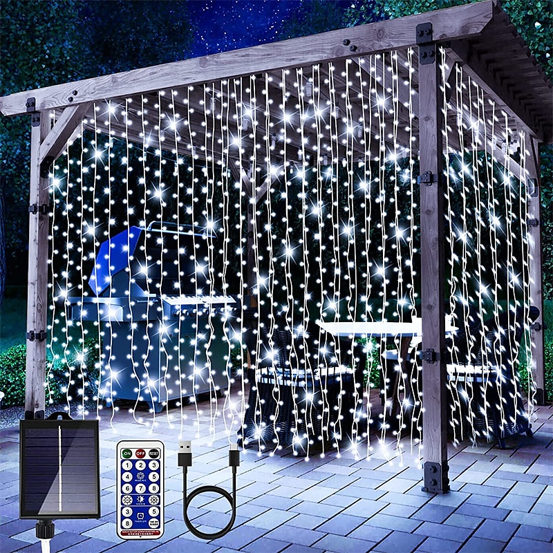 300leds solcellegardinlys utendørs innendørs solcellestrenglys utendørs vanntette eventyrvindulys blinklys 8 moduser juledekorasjon for hjemmehage uteplass bryllupsfest 2025 - $51.99 –P3