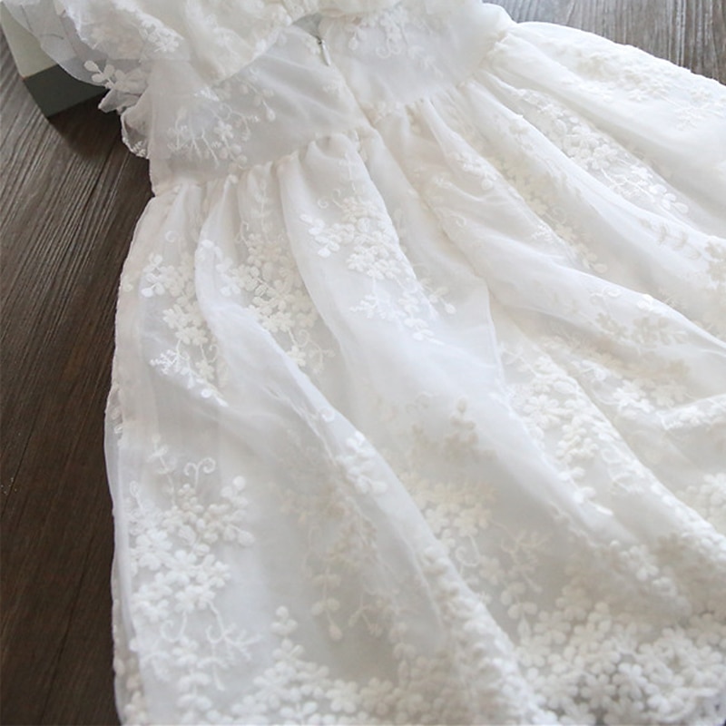 Robe de Demoiselle d'Honneur Fille Fille Robe Robe de princesse Robe de fête Ecole Formel Mariage Elégant Décontractées Imprimer Garniture en dentelle Couleur Pleine Sans Manches Col Ras du Cou de 2025 ? $34.99 –P4