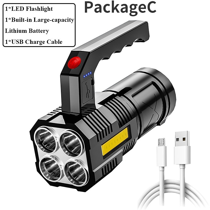 High Power LED Flashlight Rechargeable USB Built-In Battery Strong