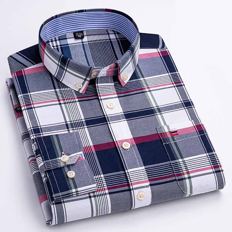 Men's Dress Shirt Button Down Shirt Non Iron Shirt Oxford Shirt Stripes and Plaid Wedding Vacation grey blue Red Blue Brown Long Sleeve Turndown All Seasons Clothing Apparel Button-Down 2025 - $34.99 –P4
