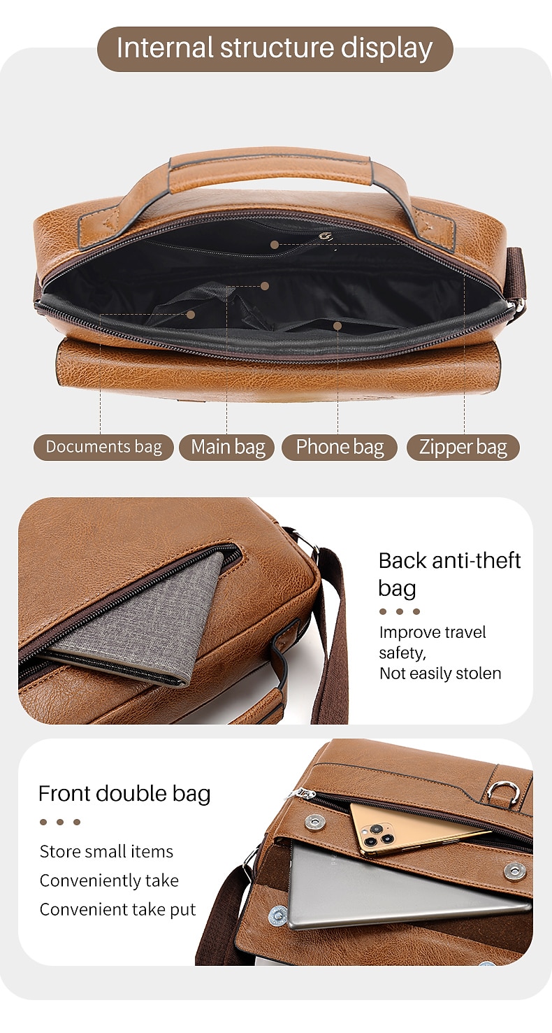 heren imitatie leren crossbody tas – vintage stijl schoudertas met meerdere zakken voor werk, reizen of casual gebruik 2025 - $24.99 –P9