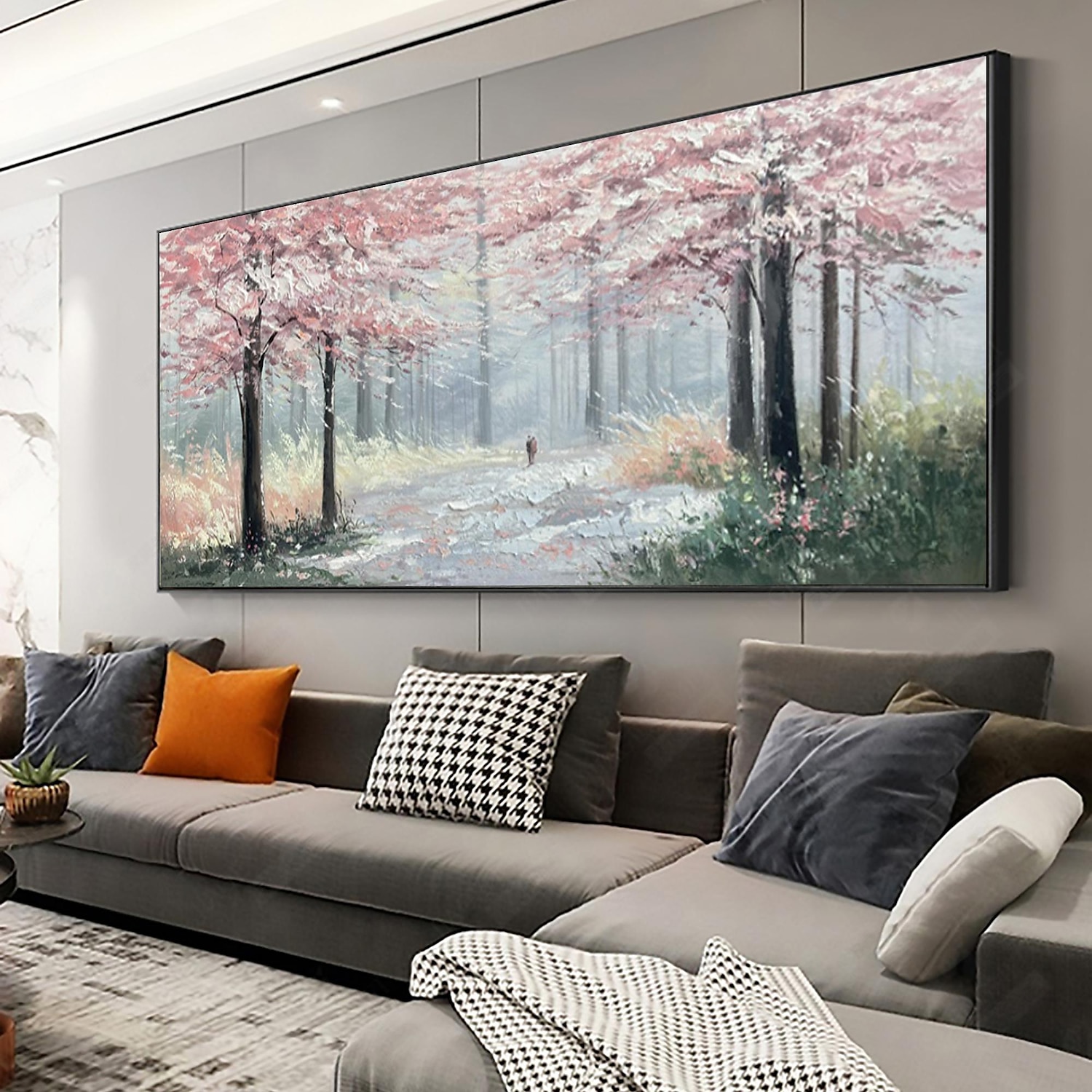handgjord oljemålning duk väggkonst dekor original rosa trädmålning abstrakt skogslandskapsmålning för heminredning med sträckt ram/utan inre rammålning 2025 - $175.99 –P5
